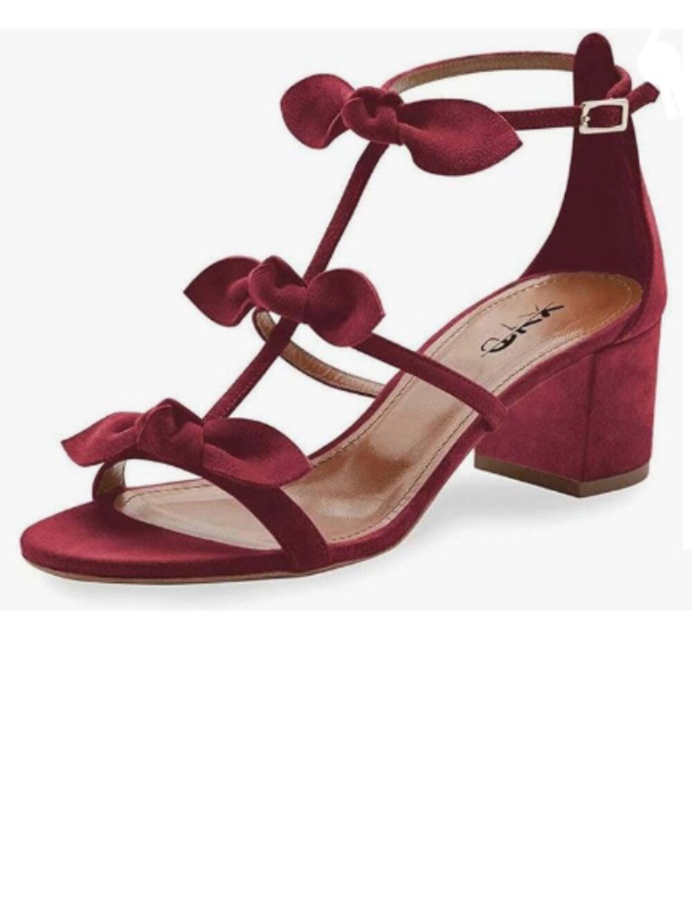 XYD Wine Red Chunky Heels Open Toe Sandals Multi Bows Gladiator Strappy Shoes